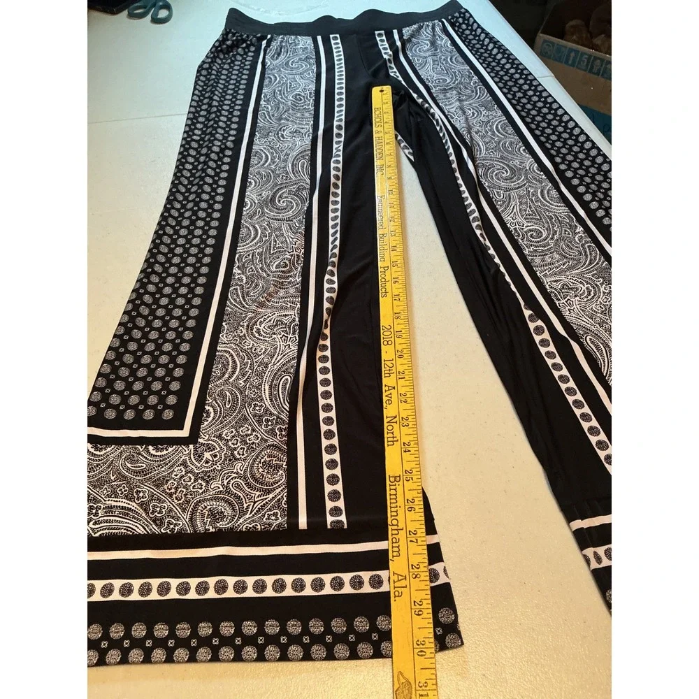 INC‎ International Concepts Womens 0X Paisley Polka Dot Wide Leg Pants Black